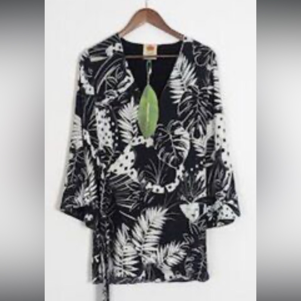 Farm Rio Black and White Tropical Print Mini Dress Women’s Medium